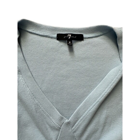 7 for All Mankind Ribbed Light Blue V-Neck Long Sleeve Cotton Bodysuit Size M - Picture 6 of 6